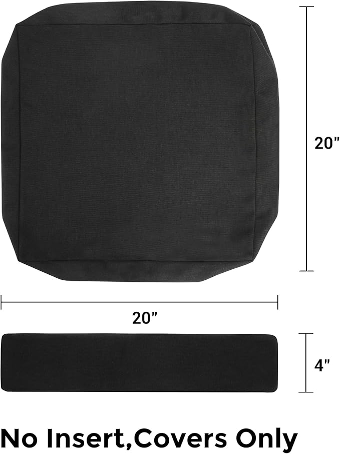 FUNHOME Outdoor Cushion Covers 20 x 20 x 4 inch,Set of 2,Non-Slip Grips Bottom,Replacement Cushion Covers for Garden Patio Furniture Couch Chair,Fade-Resistant Slipcover Only,No Insert(Black)