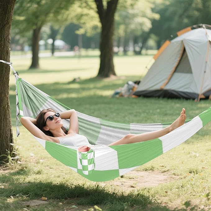 Green and White American Plaid 330lb Capacity Hammocks Rope Hammock for Outside Camping Essentials hamaca con Base para adultos
