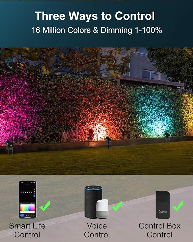 Ligency Spotlight Outdoor Smart Low Voltage Landscape Lights, 6 Pack Outdoor Spot Lights IP65 Waterproof RGBW Color Changing Spotlights for Yard Garden, 54Ft