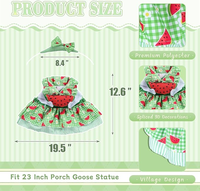 Summer Porch Goose Outfits for 23 Inch Lawn Statue | Watermelon Costume for Plastic/Cement Statue, Duck Sculpture Clothes for Spring Yard Patio Party Decoration