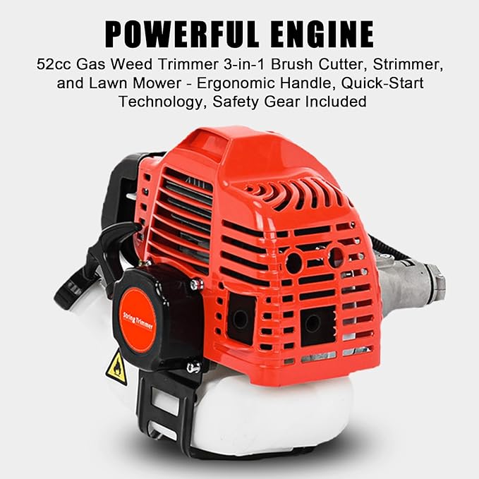 2 in 1 Gas Weed Eater, 52cc 2-Stroke Weed Eater Gas Powered, 2026 Upgraded Gas Weed Wacker with Extension Pole, 8500RPM Strong Power for Lawn Garden Yard (Red)
