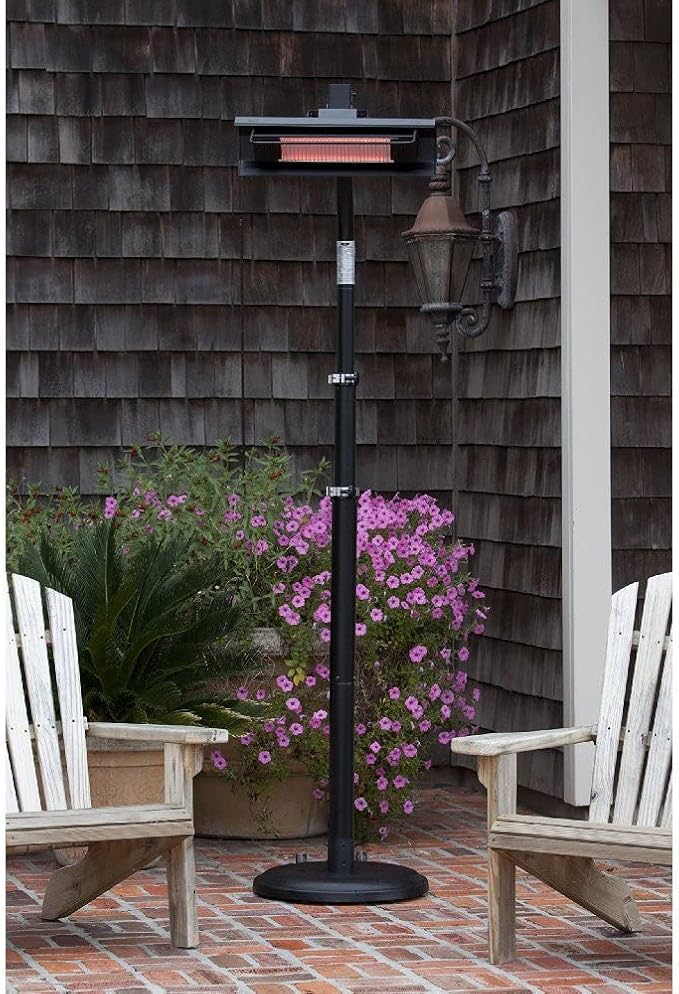Fire Sense 02678 Telescoping Offset Pole Mounted Infrared Patio Heater With Wheels 1500 Watt Indoor Outdoor Powder Coated Steel Tip over Protection System Cover Included - Black