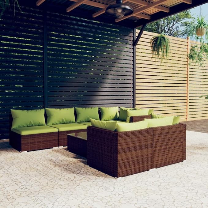 8 Piece Patio Lounge Set with Cushion, Furniture Conversation Sets Patio Lounge Set Piece Patio Set Outdoor Patio Sectional s Brown Poly Rattan