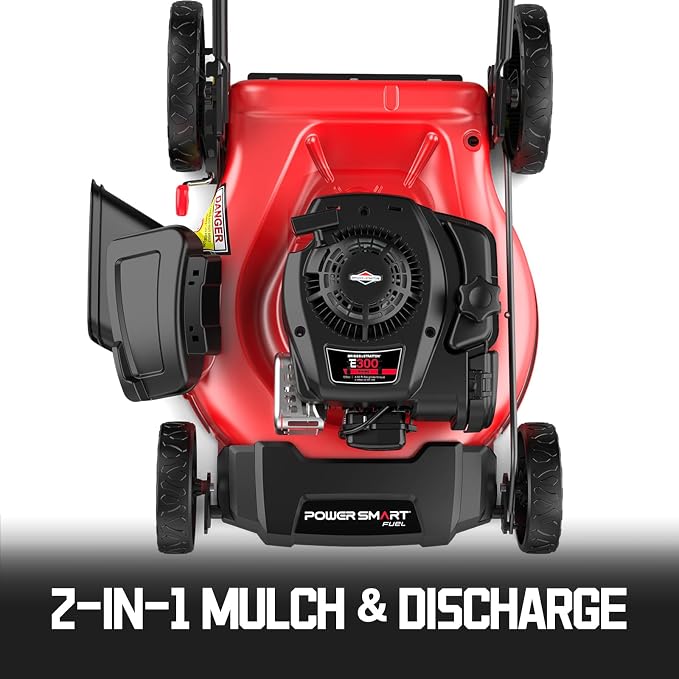 PowerSmart 21 in. Gas Lawn Mower with 125cc Briggs and Stratton E300 Engine, 2-in-1 Push Mower with Mulching & Side-Discharge, 6-Point Height of Cut