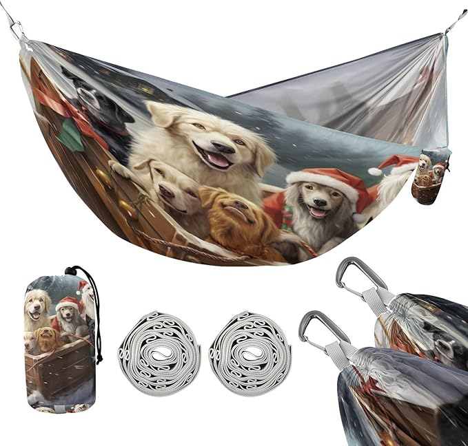 FRMG Christmas Dog Hammock 500 lbs Capacity Portable Hammocks with Tree Straps & Attached Carry Bag, Camping Essentials Gear, 2010114a
