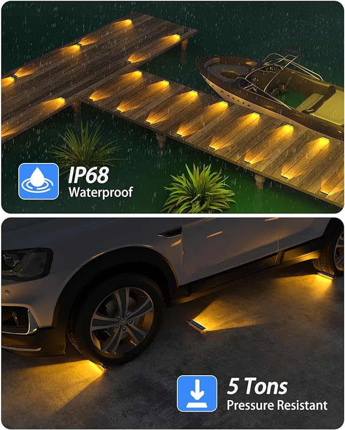 DetarZinLED Solar Step Lights for Outside, 2 Pack Solar Stair Lights, Warm White Outdoor Deck Light Waterproof, Outdoor Light Solar Powered for Deck, Dock, Pathway, Porch, Path, Ground, Backyard