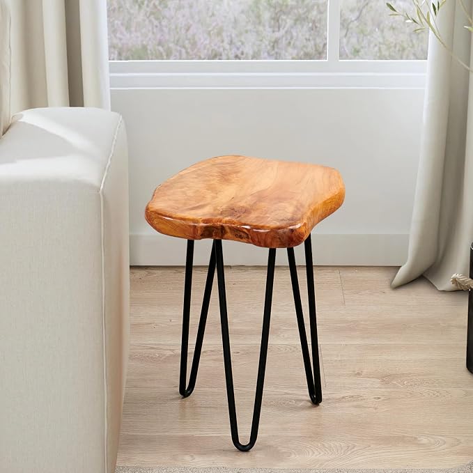 Natural Cedar Wood Side Table 13.5" x 12" x 17.5" Accent Vintage Wooden Slab Coffee Live Edge Tables Solid Rustic Plant Stand Outdoor End Table for Living Room Patio Bedroom