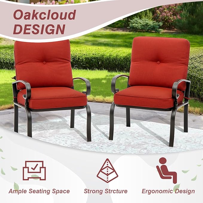 7-Piece Outdoor Metal Furniture Sets Patio Conversation Set, Wrought Iron Loveseat, 2 Dining Chairs, 2 Spring Chairs and Coffee Table, Red