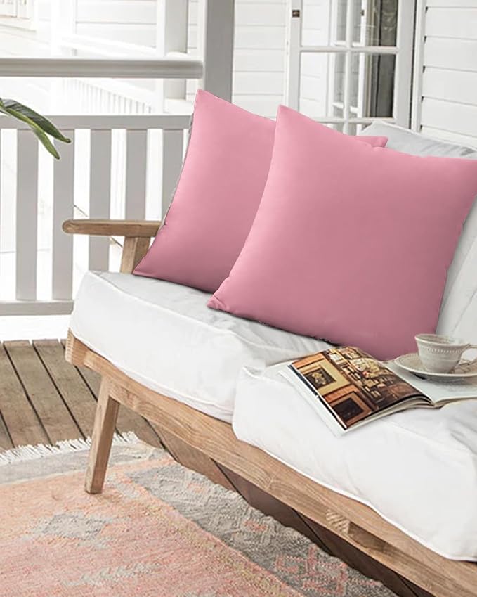 Outdoor Waterproof Throw Pillows Minimalist Solid Pure Pink Patio Pillows,Decorative Pillow Covers with Insert,Pillow Cushion Case for Garden Couch Sofa Unadorned Single Color Art