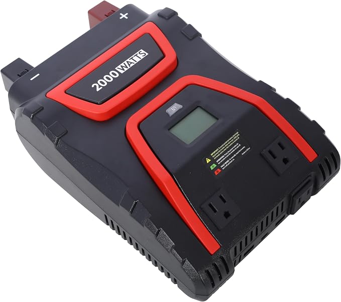 2000W Power Inverter Modified Sine Wave with LCD Display 3 AC Outlets and USB Ports 12V DC to 115V AC Car Camping Inverter Built-in Short Circuit Protection for Trucks RVs Emergency Black Plastic