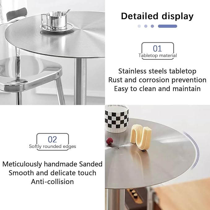 Stainless Steel Bar Table Leisure Table Round Kitchen Dining Table StylishSofa Side Tables for Garden Outdoor Patio Bistro Cafe Reception Area, High Table Desk with Metal Base ( Size : 50x50x95cm )