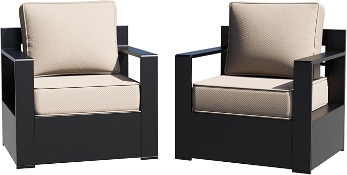 Outdoor Aluminum Furniture, Patio Chairs with 6" Thick Removable Cushions, All-Weather Metal Frame, Deep Setting for Garden, Poolside and Porch