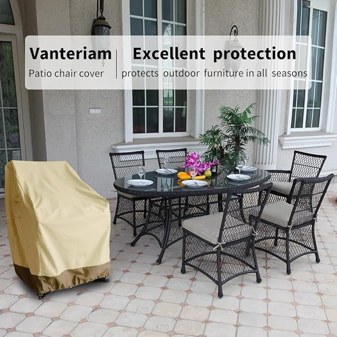 Patio Chair Covers for Outdoor Lawn Furniture Waterproof - 600D Heavy Duty and Waterproof Patio High Back Chair Covers - W29''x D30''x H37.5'' Beige & Brown 2 Pack