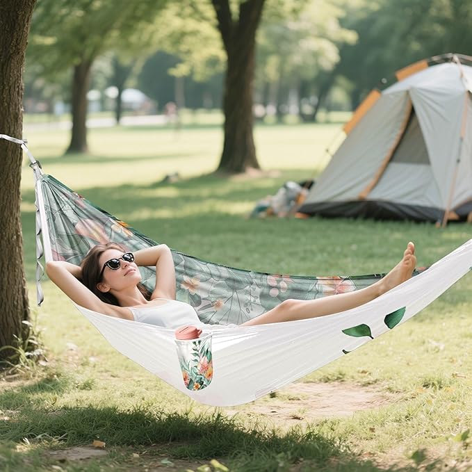 Qilmy Flower Camping Hammock Single – 330 lbs Capacity, Lightweight with Tree Straps & Carabiners, Portable for Hiking, Travel, Backpacking