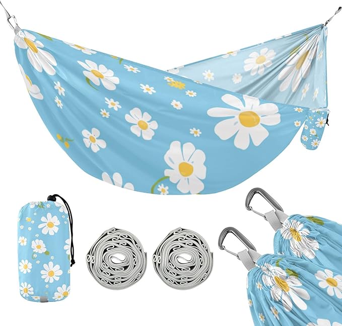 Simple Blue Daisy 330lb Capacity Outdoor Hammocks with Tree Straps Tree Hammock for Outside Patio Backyard Poolside hamaca para Camping 0 a 24 Meses