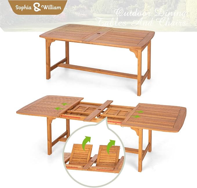 Sophia & William 9pc Outdoor Dining Set, Acacia Wood/Expandable Table | Acacia wood, seat cushions,weather-resistant rattan,breathable