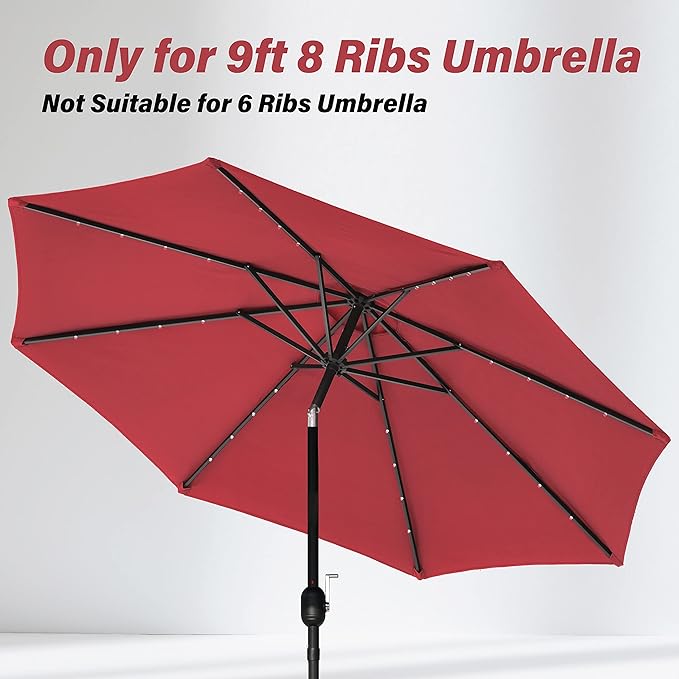 Simple Deluxe 9' Patio Umbrella Replacement Canopy Only Outdoor Table Market Yard Umbrella Replacement Top Cover with 8 Ribs, Red