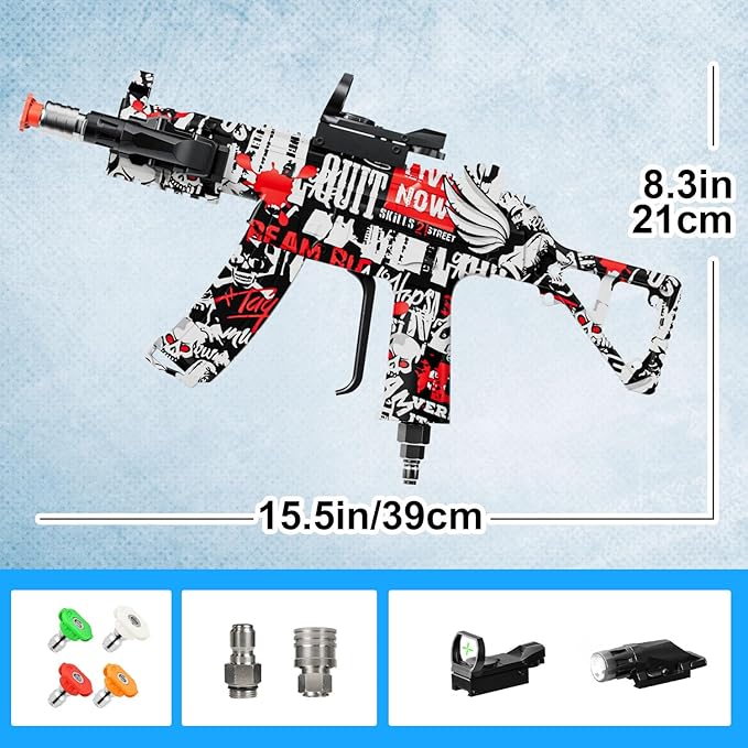 MP5S Pressure Washer Gun with Swivel - 3000 PSI High Pressure Spray Gun with 3/8" Quick Connect Plug Inlet, Foam Cannon Compatible Power Washer Handle for Car, Home & Outdoor Cleaning (Red)