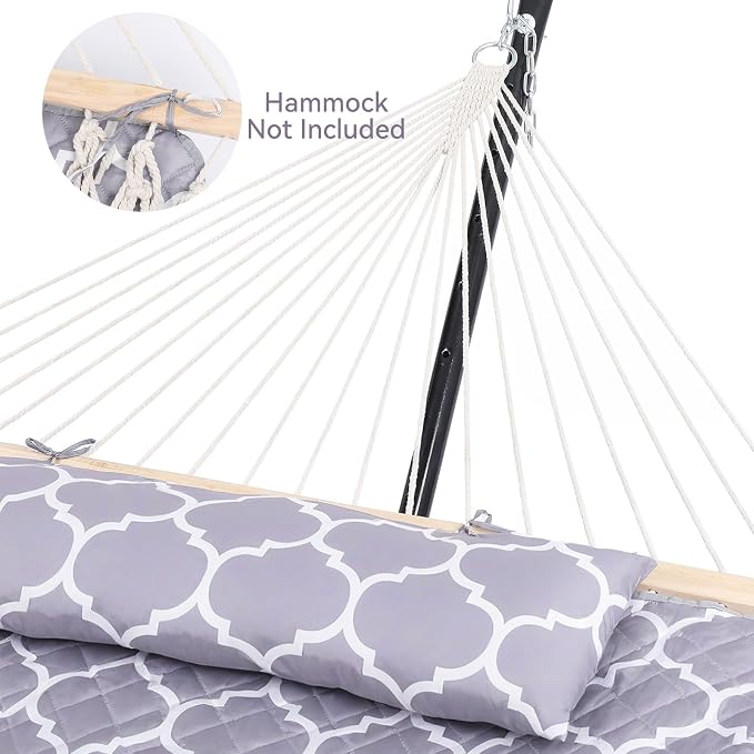 Double Hammock Pad and Pillow Set,78" x 55"Polyester Quilted Hammock Pad, Enhanced Comfort for Rope Outdoor Patio, Garden, Beach Hammocks, Grey