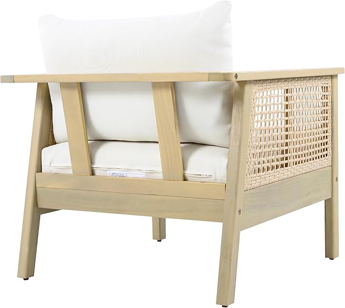 Christopher Knight Home Teras 8-Seater Patio Furniture Set with Removable Cushion, 5 Piece Outdoor Acacia Wood Conversation Set, Sold Wood Outdoor Sectional Sofa Set with Coffee Table,Light Teak+Cream