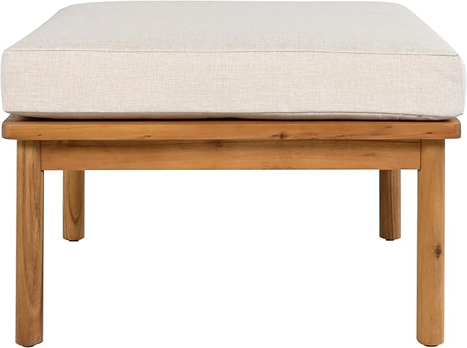 Christopher Knight Home Coby 3-Piece Acacia Wood Patio Furniture Set, Outdoor Conversation Sofa Set with Coffee Table and Ottoman, Patio Sectional Chat Set for Backyard or Balcony, Teak+Beige