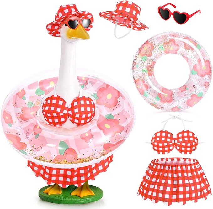 JcHrmers Summer Goose Outfit 23 Inch Porch Goose Bikini Clothes with Swimsuit Swim Ring Hat Sunglasses