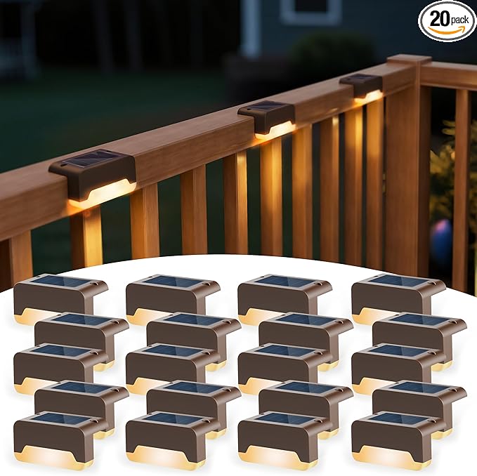 SOLPEX Solar Deck Lights, Solar Step Lights for Outside Waterproof Led Stair Light for Outdoor Fence, Balcony, Patio, Railing, Front Porch, Yard and Pathway(20pack Warm White)
