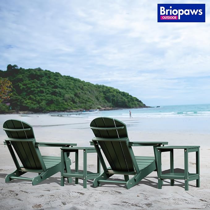 BRIOPAWS Outdoor-Side-Tables | Set of 2 | Small | HDPE Plastic | Patio End-Table | 2-Shelf Adirondack Outside Tables | All Weather | for Poolside Front Porch Indoor Living Room | 14" x 13" | Forest