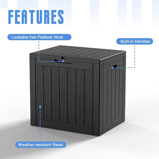 35 Gallon Outdoor Deck Storage Box, Weatherproof Lockable Patio Storage Bin for Poolside, Backyard, Lawn & Outdoor Compact Space (Black,35GAL)