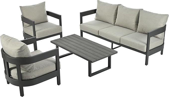 Merax Patio Conversation Set, Outdoor Seating Set with Thick Cushions for Ultimate Comfort, Perfect for Lawns/Patios/Poolside, Light Gray