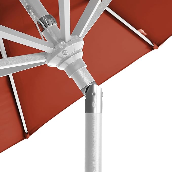 California Umbrella 12-Year-Non-Fading, 9Ft Premium Sunbrella Patio Umbrella, Hand-Crank, Button-Tilt, White Frame, Terracotta Fabric
