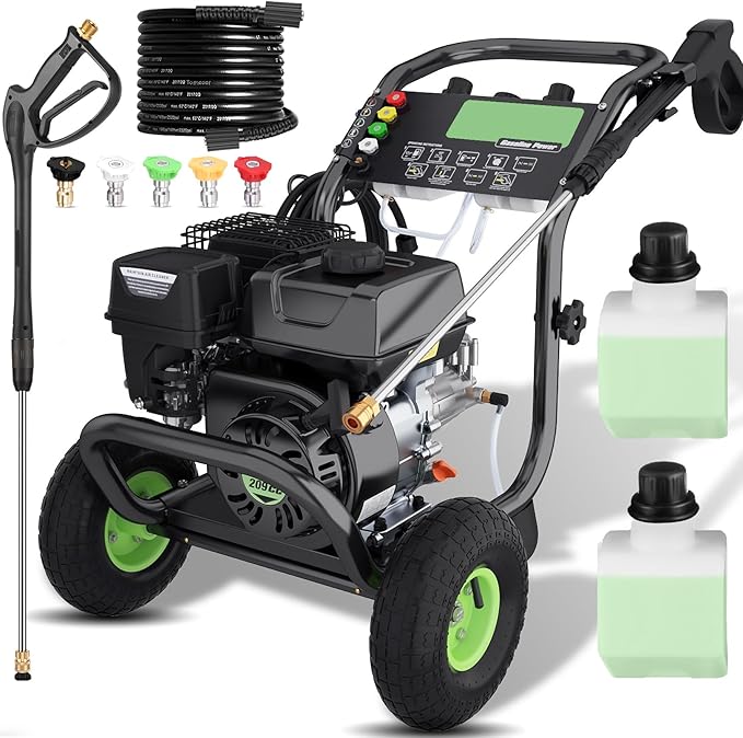 Professional 4200PSI 4GPM 7.0HP Gas Pressure Washer, 9" Wheels Commercial Gas Power Washer with 2 * 0.7L Foam Bottle 5 Nozzles 25FT Hose for Cleaning for Home Car Yard (EPA/CARB/ETL Compliant), Green