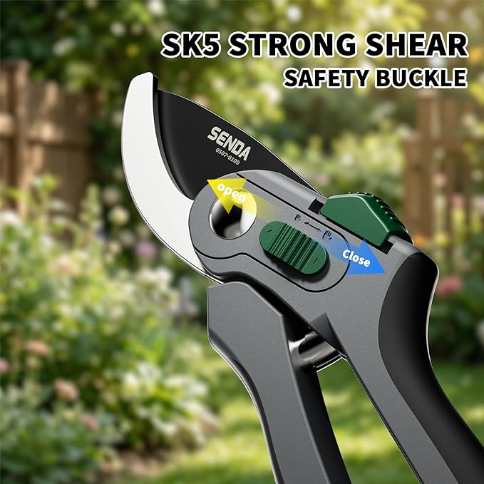 8" Bypass Pruning Shears, SK5 Steel Pruning Shears for Gardening, Garden Clippers with 2-Position Adjustable Jaw for Thick Branches, Landscaping
