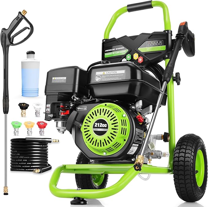 4200 PSI Gas Pressure Washer, 4.0 Max GPM 212CC 7HP Commercial Gas Power Washer, Spray Gun and Wand, 5 Nozzle Set, for Cars/Fences/Driveways/Homes/Patios/Furniture