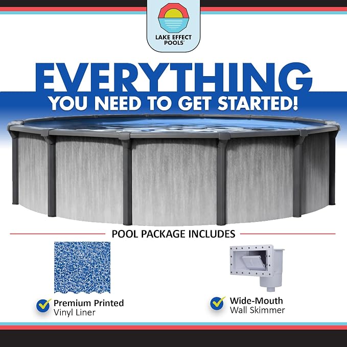 Lake Effect Pools 'Lanai' 15 ft Round Above Ground Swimming Pool | 52 Inch Resin Protected Steel Sided Walls | Bundle Includes: 25 Gauge Overlap Liner & Widemouth Skimmer