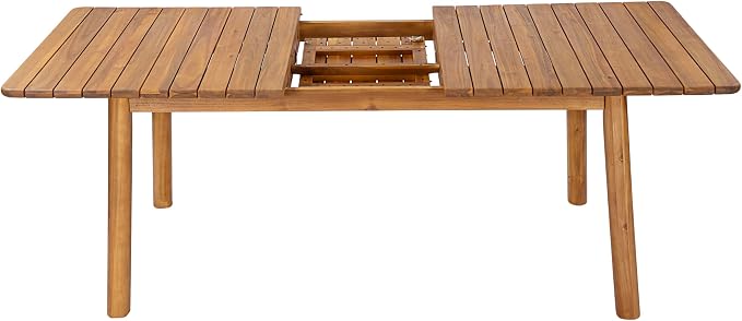 Christopher Knight Home Sky Acacia Wood Dining Table Set for 6, 7 Piece Patio Extendable Dining Table and Dining Chairs Set of 6 with Cushions & Rope Accents, Patio Furniture Set, Teak+Beige+Black