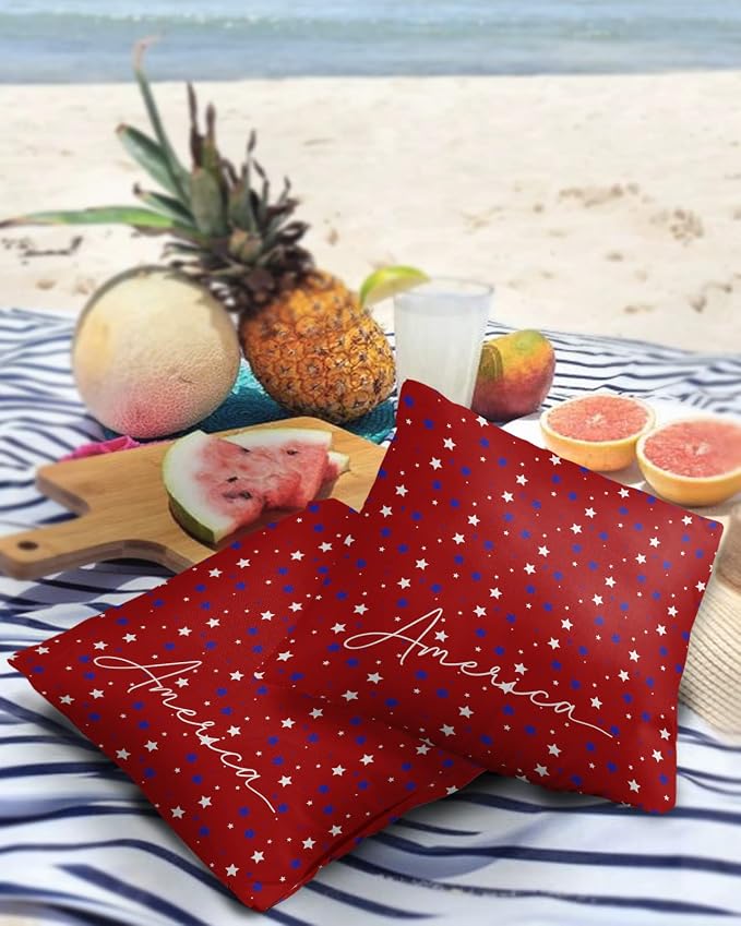 Pentagram Outdoor Pillow Shams Set of 2, Decorative Pillowcases Cushion Case, Soft Throw Pillow Covers Waterproof Pillow Case 24x24 Inch, American Patriotic Stars Red Blue
