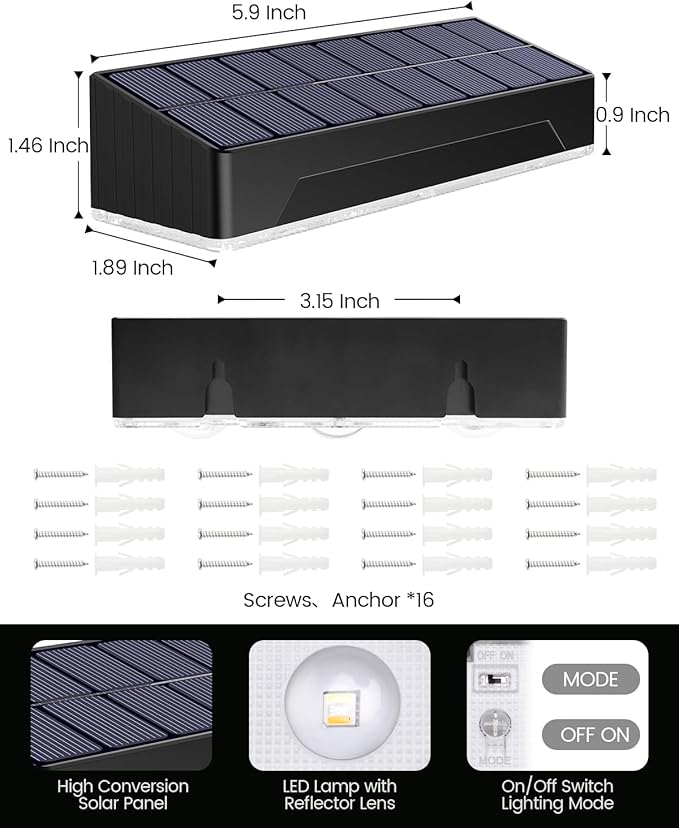 Solar Fence Lights Outdoor, 2025 Upgraded Solar Fence Lights Have 3 x 70 Lumen Reflector Lenses and 12 RGB Patterns, IP65 Waterproof Auto On/Off for Backyard, Deck, Steps, Fence (8 Pack)