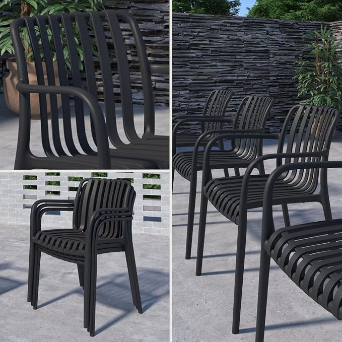 Urban Elements Frida Rectangular Extendable Patio Furniture Set | 100% Certified Teak Finish | Backyard Furniture, Outside Table and Chairs, Rectangular Outdoor Dining Set (Black, 13-Piece)