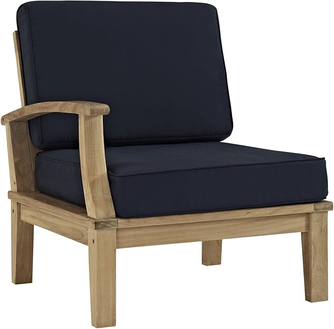 Modway Marina Premium Grade A Teak Wood 8-Piece Outdoor Patio Furniture Set in Natural Navy