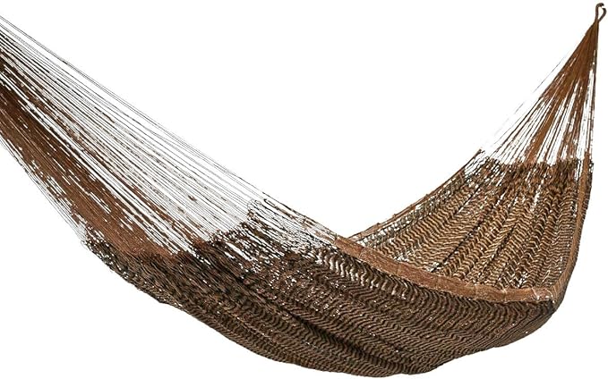 NOVICA Metallic Brown Hand Woven Nylon Mayan 1 Person Rope Hammock, 'Caribbean Mambo' (Single)
