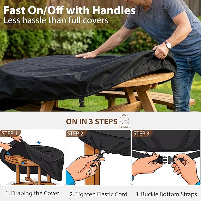 WOMACO Patio Rould Table Covers, Waterproof Patio Furniture Fire Pit Covers, UV Resistant Outdoor Cover for Rould Table/Firepit, Black - 42.5"D