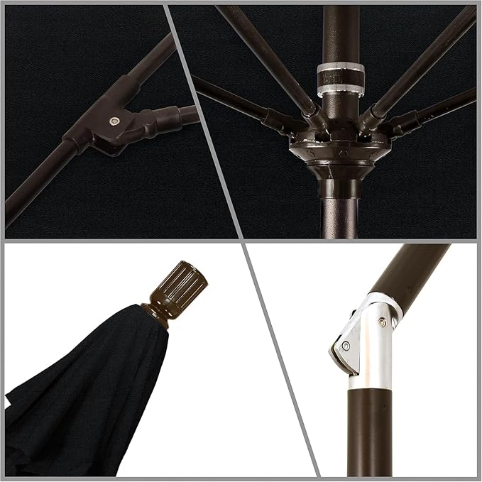 California Umbrella 9' Round Aluminum Pole Fiberglass Rib Market Umbrella, Crank Lift, Collar Tilt, Bronze Pole
