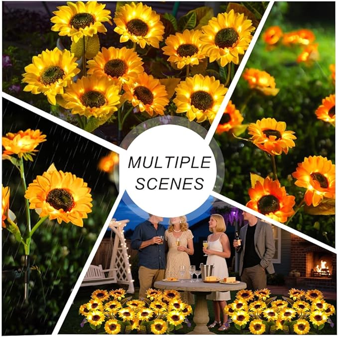 Solar Lights Outdoor, Decorative Animal & Flower Shaped Landscape Lights with Warm/Colorful LED, Auto On/Off Waterproof Solar Powered Decor for Yard Lawn Patio Gift Idea (Warm-Sunflower-2pack)