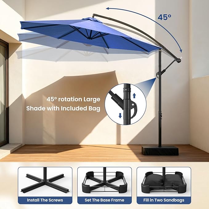 Patio Umbrella, 10FT Outdoor Umbrella with Base Included, 45° Tilt Large Cantilever, UV Protection, 360° Rotation for Backyard, Poolside, Deck, Pool, Garden