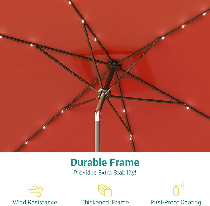 Rectangle Patio Umbrella with Solar Lights, 10 x 6.5ft Rectangular Outdoor Umbrella Table Market Patio Umbrella with Push Button Tilt and Crank for Garden, Deck, Backyard, Pool