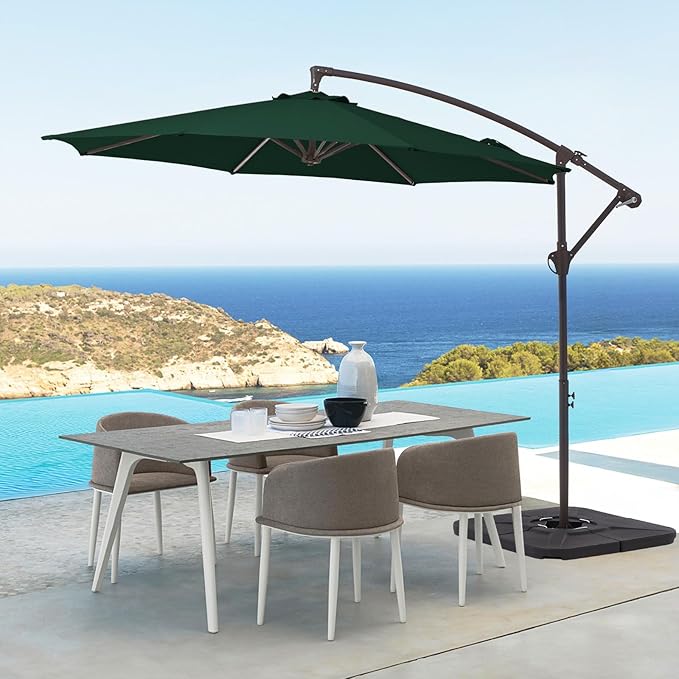 10FT Patio Umbrella, Outdoor Offset Cantilever Umbrella with Sturdy 8 Ribs, Easy Tilt Adjustment for Backyard Pool Garden,Green