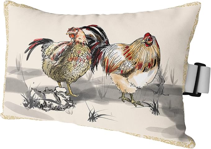 Outdoor Pillows Covers with Inserts Farmhouse Chicken Flower Ink Painting Beige Waterproof Recliner Pillow with Adjustable Strap Throw Pillows for Patio Furniture Pool Lounge Chair, 11x16 inch, 1PCS