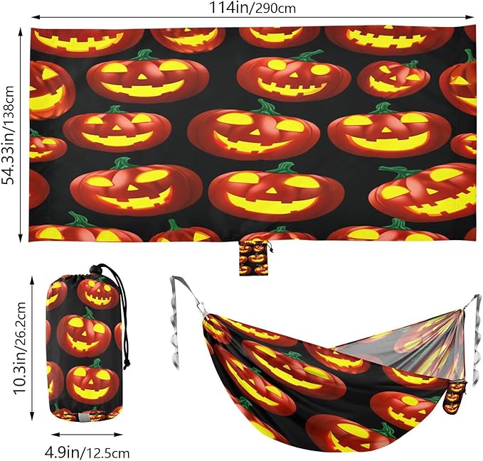 Hammocks for Outside Glowing Jack-o-Lanterns Camping Hammock Portable Hammocks with Tree Straps and Carry Bag Camping Accessories for Hiking Beach Outdoor
