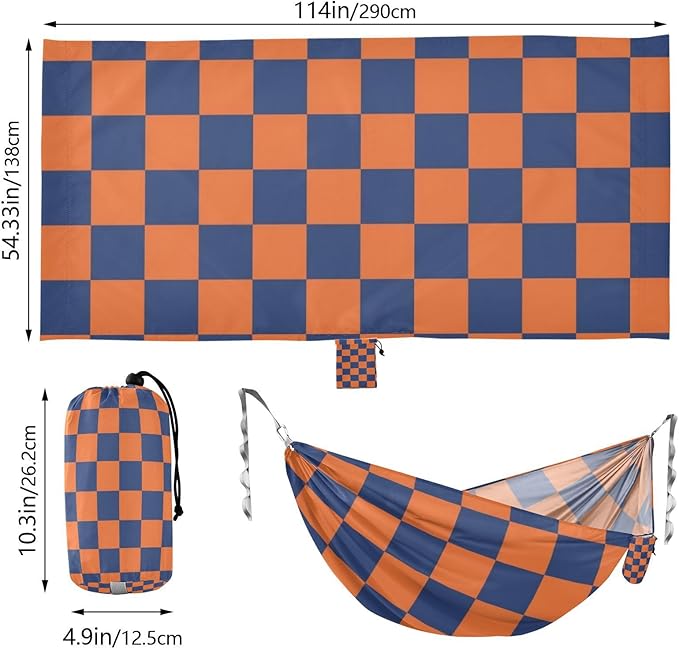 Blue-Orange Checkerboard 330lb Capacity Outdoor Hammock with Tree Straps Indoor Hammock for Indoor Outdoor Patio hamaca para Camping 0 a 24 Meses